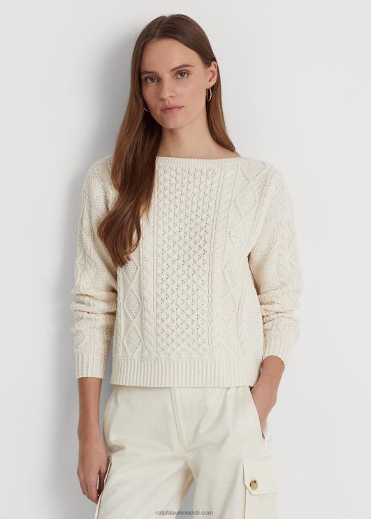 Ralph Lauren naised araani kootud puuvillase paadikaelusega kampsun PR0V3949 mascarpone kreem