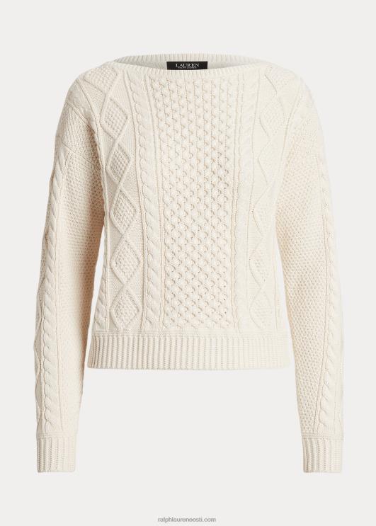 Ralph Lauren naised araani kootud puuvillase paadikaelusega kampsun PR0V3949 mascarpone kreem