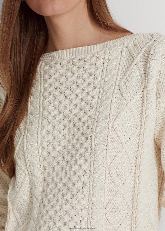 Ralph Lauren naised araani kootud puuvillase paadikaelusega kampsun PR0V3949 mascarpone kreem