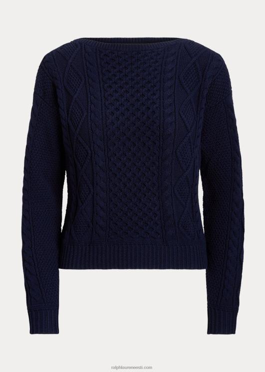 Ralph Lauren naised araani kootud puuvillase paadikaelusega kampsun PR0V3950 rafineeritud merevägi