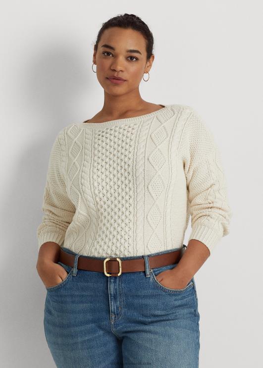 Ralph Lauren naised araani kootud puuvillase paadikaelusega kampsun PR0V4589 mascarpone kreem