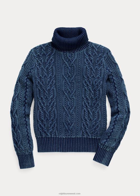 Ralph Lauren naised aran-kootud puuvillane kaelusega kampsun PR0V3666 keskmine indigo