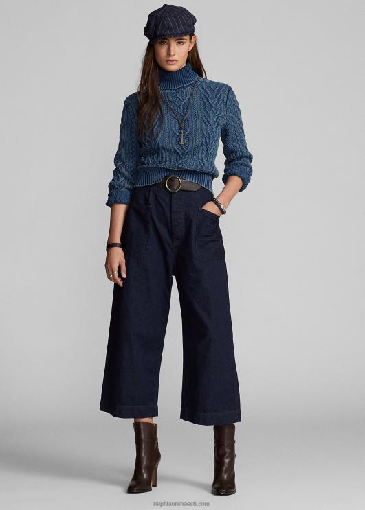 Ralph Lauren naised aran-kootud puuvillane kaelusega kampsun PR0V3666 keskmine indigo