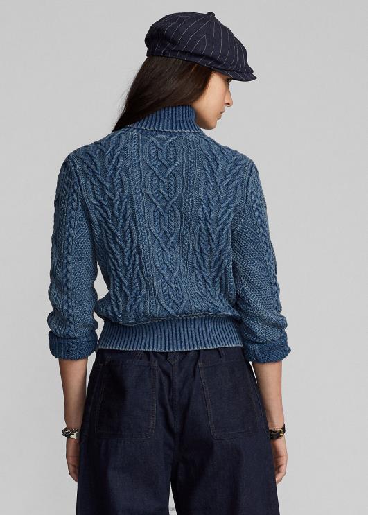Ralph Lauren naised aran-kootud puuvillane kaelusega kampsun PR0V3666 keskmine indigo