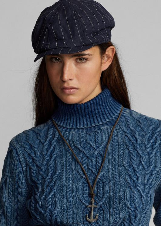Ralph Lauren naised aran-kootud puuvillane kaelusega kampsun PR0V3666 keskmine indigo