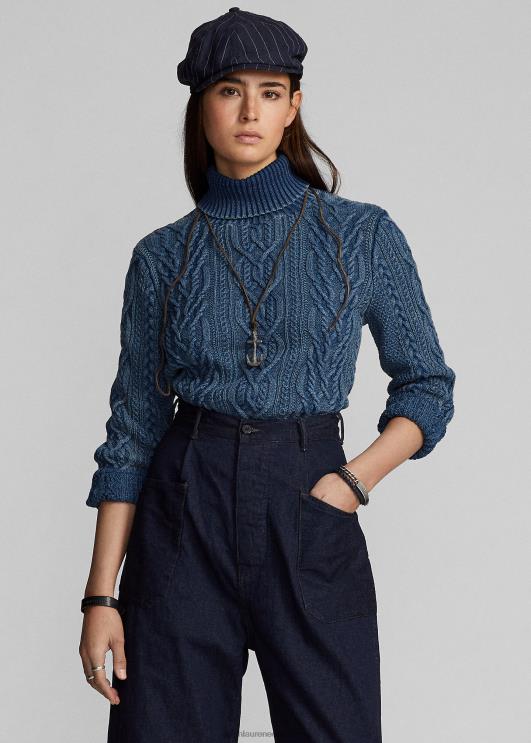 Ralph Lauren naised aran-kootud puuvillane kaelusega kampsun PR0V3666 keskmine indigo