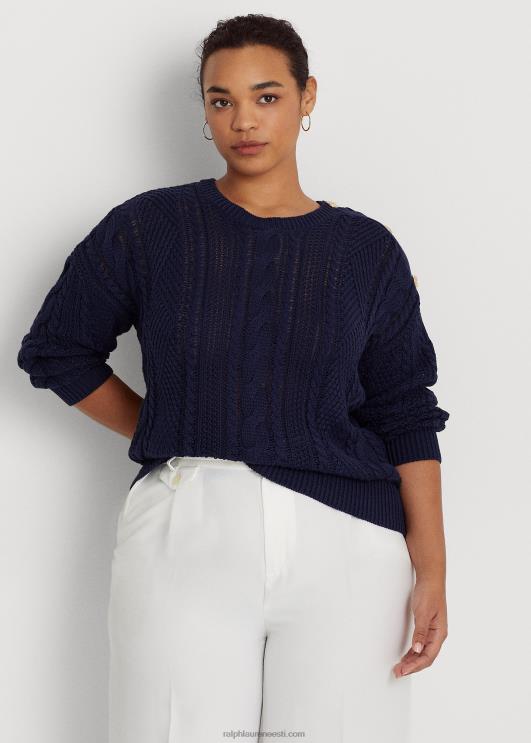 Ralph Lauren naised aran-kootud puuvillane kampsun PR0V4789 rafineeritud merevägi