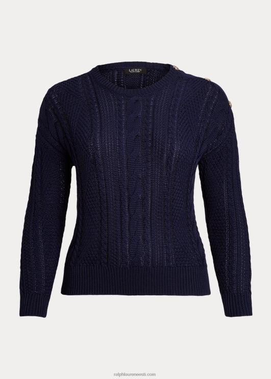 Ralph Lauren naised aran-kootud puuvillane kampsun PR0V4789 rafineeritud merevägi
