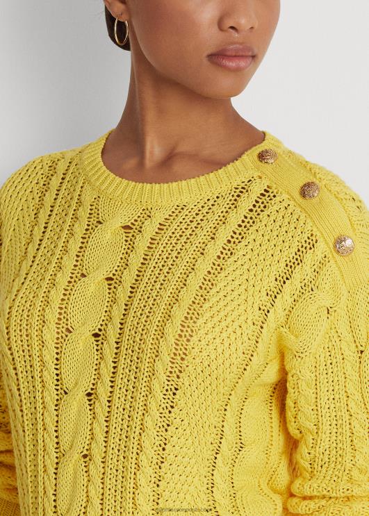 Ralph Lauren naised aran-kootud puuvillane kampsun PR0V4856 päikesekala kollane