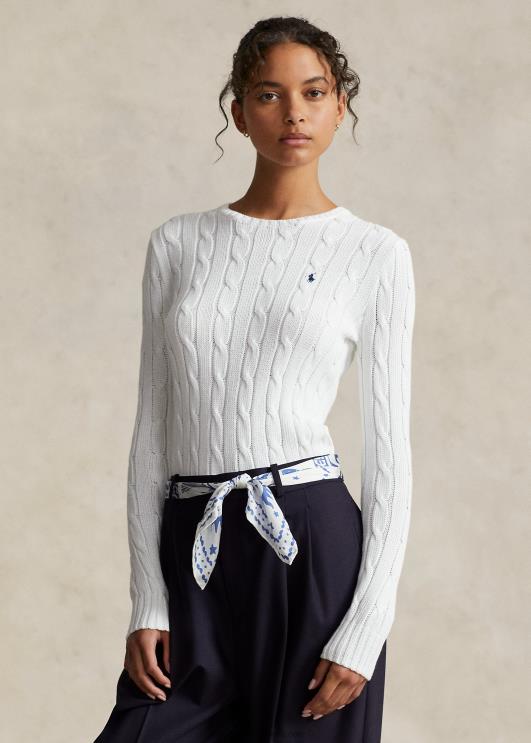 Ralph Lauren naised õhuke kaabliga kootud kampsun PR0V3361 valge