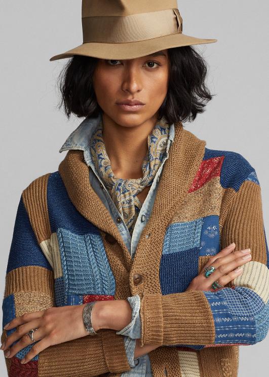 Ralph Lauren naised indigo rätikkraega kardigan PR0V3647 pruun multi