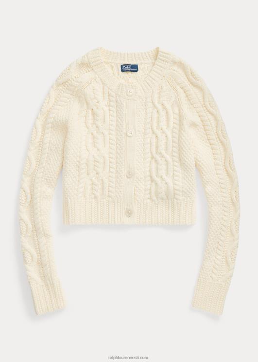 Ralph Lauren naised kärbitud araan-kootud puuvillane kardigan PR0V3085 pärgamendikreem