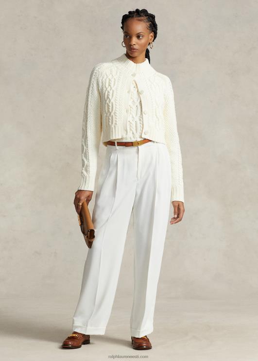 Ralph Lauren naised kärbitud araan-kootud puuvillane kardigan PR0V3085 pärgamendikreem