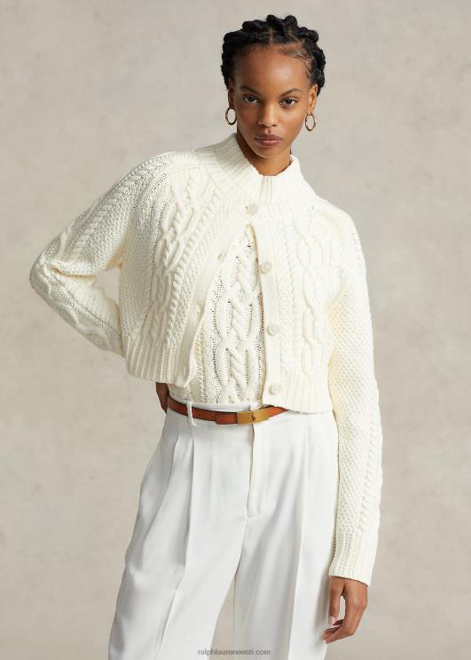 Ralph Lauren naised kärbitud araan-kootud puuvillane kardigan PR0V3085 pärgamendikreem