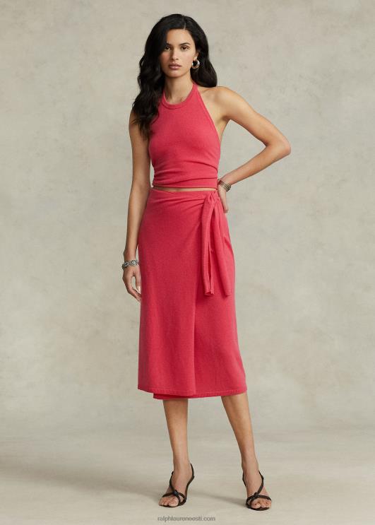 Ralph Lauren naised kärbitud kašmiirist koosneva lipsuga päitsed PR0V2944 päikeseloojangu punane