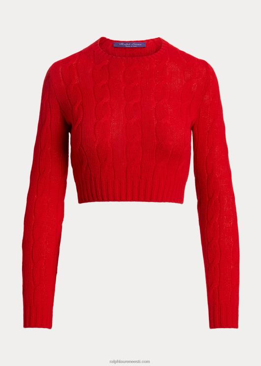 Ralph Lauren naised kärbitud kaabliga kootud kašmiirkampsun PR0V3471 rouge