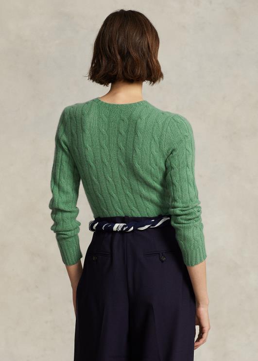 Ralph Lauren naised kaabliga kootud kašmiirist kampsun PR0V9117 faarvaatri roheline