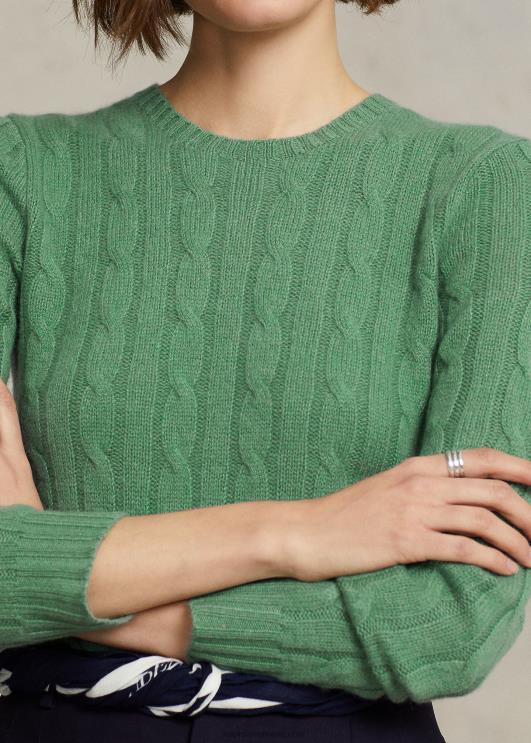 Ralph Lauren naised kaabliga kootud kašmiirist kampsun PR0V9117 faarvaatri roheline