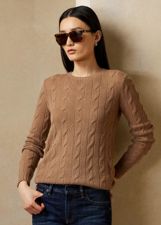 Ralph Lauren naised kaabliga kootud kašmiirist kampsun PR0V9138 lukskaamel