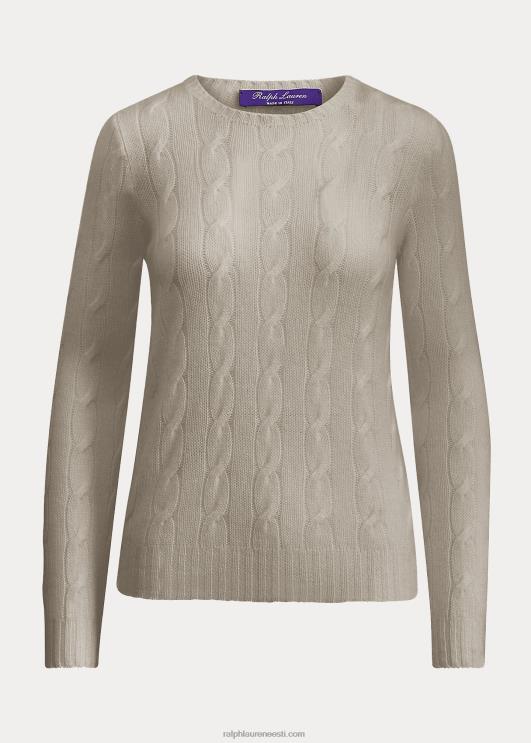 Ralph Lauren naised kaabliga kootud kašmiirist kampsun PR0V9140 luksuslik helehall melanž