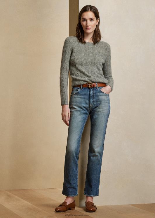 Ralph Lauren naised kaabliga kootud kašmiirist kampsun PR0V9140 luksuslik helehall melanž