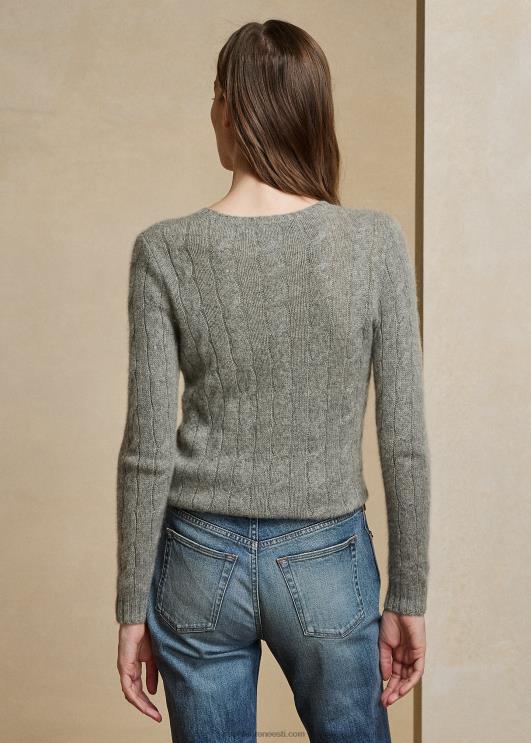 Ralph Lauren naised kaabliga kootud kašmiirist kampsun PR0V9140 luksuslik helehall melanž