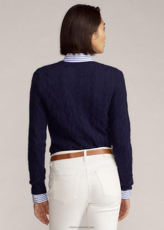 Ralph Lauren naised kaabliga kootud kašmiirist kampsun PR0V9141 luksuslik merevägi