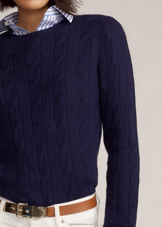 Ralph Lauren naised kaabliga kootud kašmiirist kampsun PR0V9141 luksuslik merevägi