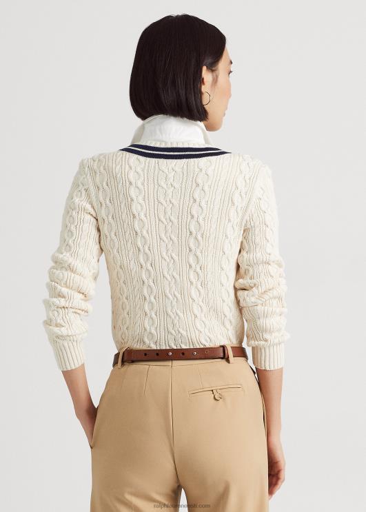 Ralph Lauren naised kaabliga kootud kriketikampsun PR0V4005 mascarpone kreem/laev
