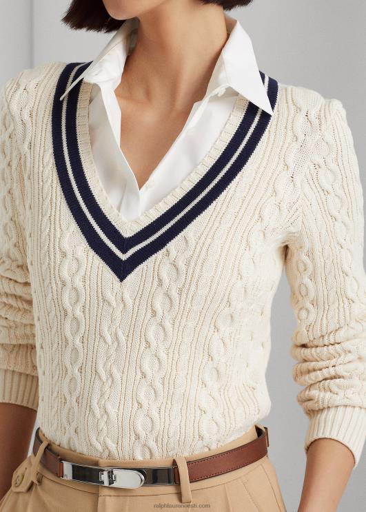 Ralph Lauren naised kaabliga kootud kriketikampsun PR0V4005 mascarpone kreem/laev