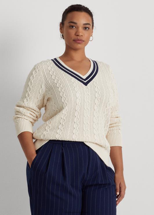 Ralph Lauren naised kaabliga kootud kriketikampsun PR0V4639 mascarpone kreem/laev