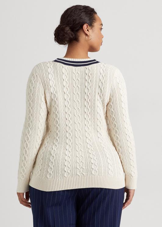 Ralph Lauren naised kaabliga kootud kriketikampsun PR0V4639 mascarpone kreem/laev