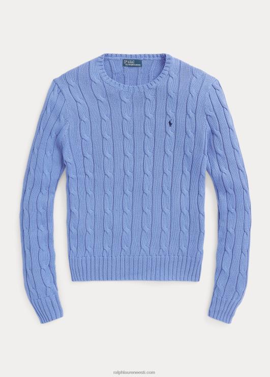 Ralph Lauren naised kaabliga kootud puuvillane kaelusega kampsun PR0V9086 uus litchfield sinine