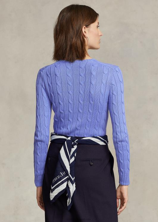 Ralph Lauren naised kaabliga kootud puuvillane kaelusega kampsun PR0V9086 uus litchfield sinine