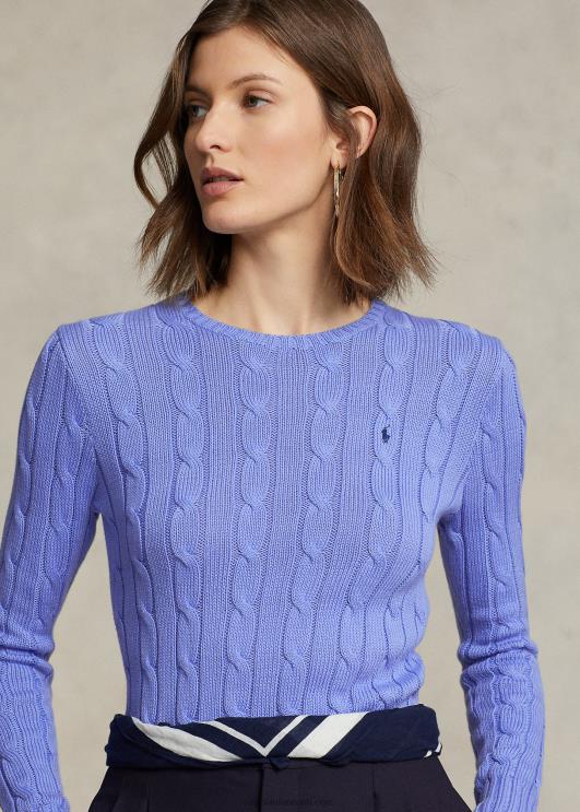 Ralph Lauren naised kaabliga kootud puuvillane kaelusega kampsun PR0V9086 uus litchfield sinine