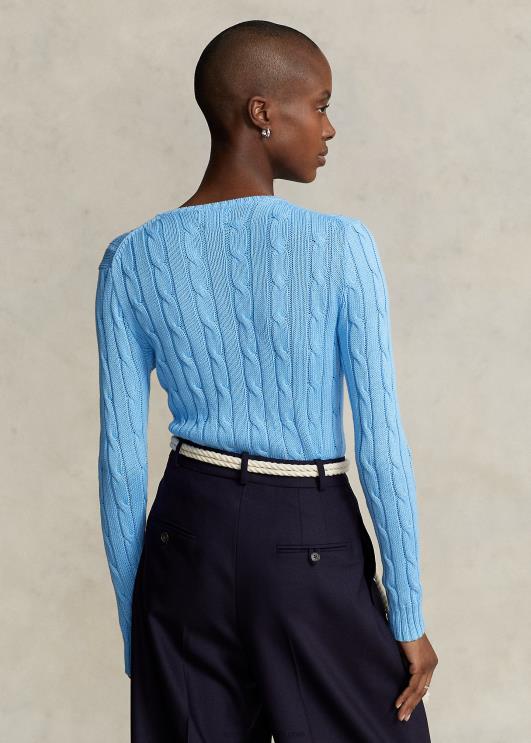 Ralph Lauren naised kaabliga kootud puuvillane kaelusega kampsun PR0V9087 suffield sinine