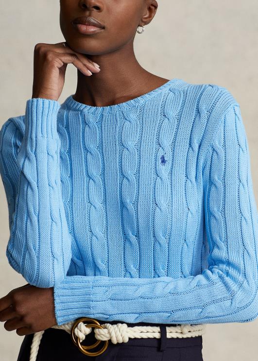 Ralph Lauren naised kaabliga kootud puuvillane kaelusega kampsun PR0V9087 suffield sinine