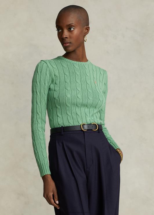 Ralph Lauren naised kaabliga kootud puuvillane kaelusega kampsun PR0V9088 outback roheline