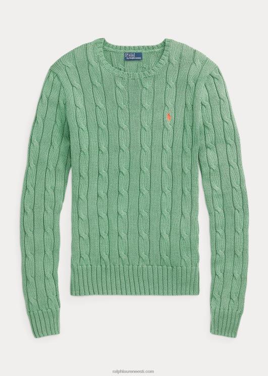 Ralph Lauren naised kaabliga kootud puuvillane kaelusega kampsun PR0V9088 outback roheline