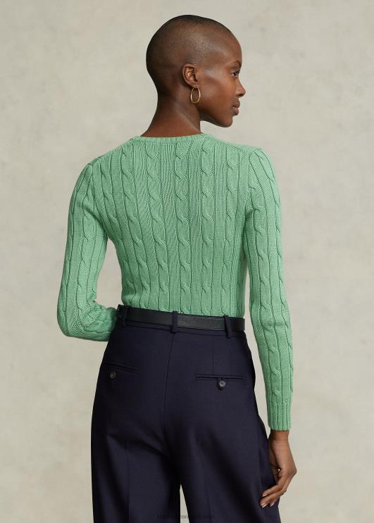 Ralph Lauren naised kaabliga kootud puuvillane kaelusega kampsun PR0V9088 outback roheline