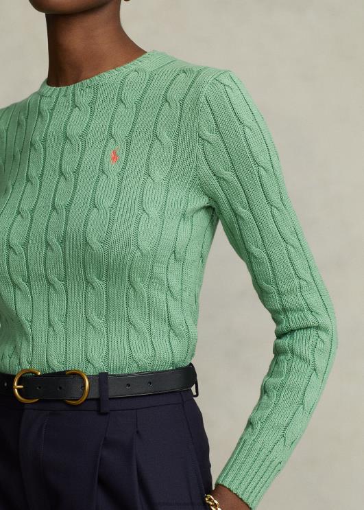 Ralph Lauren naised kaabliga kootud puuvillane kaelusega kampsun PR0V9088 outback roheline