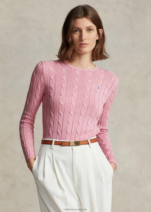 Ralph Lauren naised kaabliga kootud puuvillane kaelusega kampsun PR0V9089 karmeli roosa