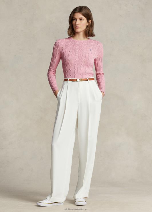 Ralph Lauren naised kaabliga kootud puuvillane kaelusega kampsun PR0V9089 karmeli roosa