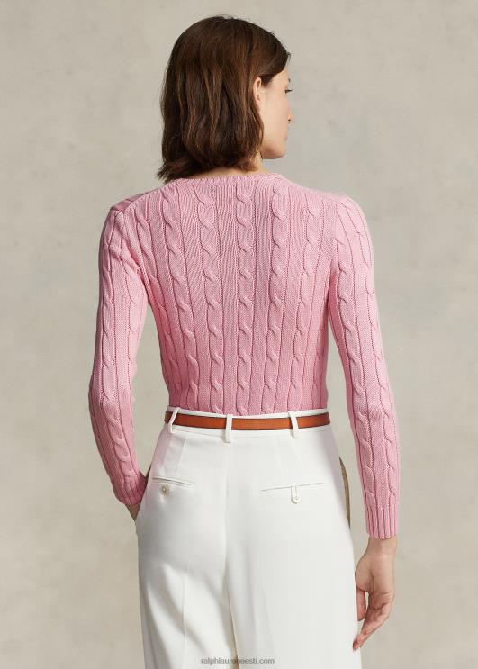 Ralph Lauren naised kaabliga kootud puuvillane kaelusega kampsun PR0V9089 karmeli roosa