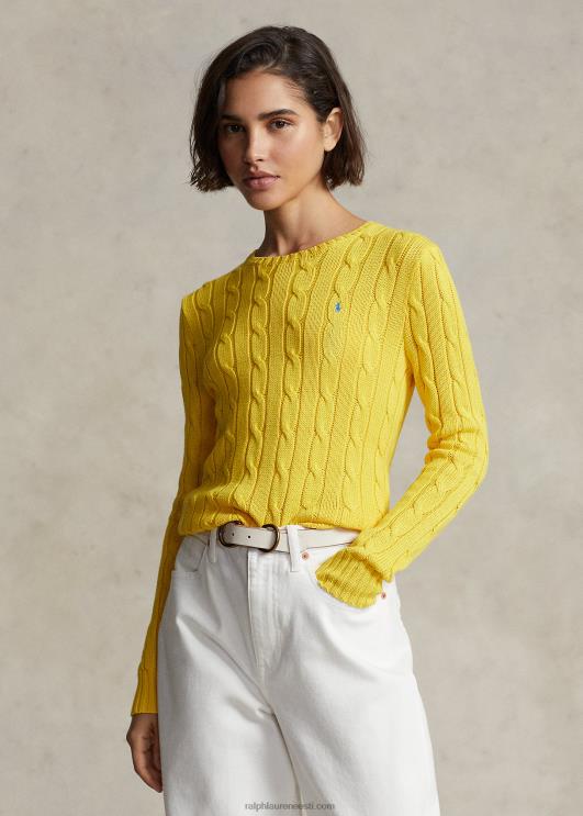 Ralph Lauren naised kaabliga kootud puuvillane kaelusega kampsun PR0V9090 treener kollane