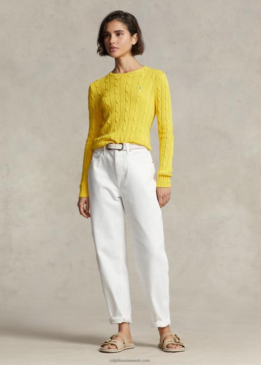 Ralph Lauren naised kaabliga kootud puuvillane kaelusega kampsun PR0V9090 treener kollane