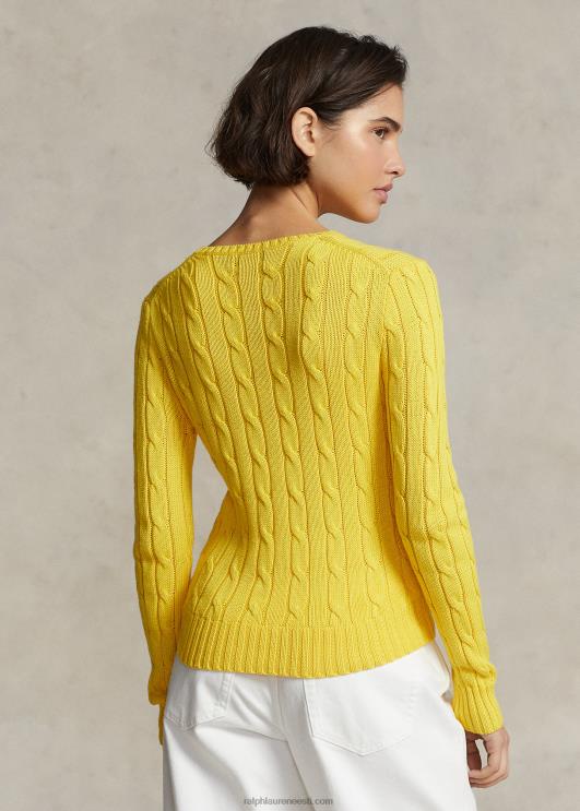 Ralph Lauren naised kaabliga kootud puuvillane kaelusega kampsun PR0V9090 treener kollane