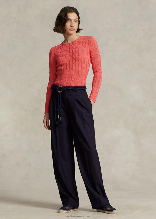 Ralph Lauren naised kaabliga kootud puuvillane kaelusega kampsun PR0V9092 rubiinkorall