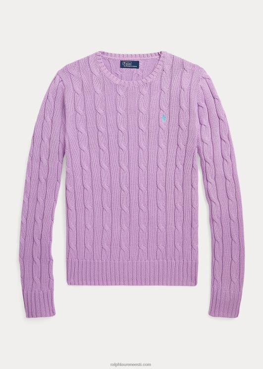 Ralph Lauren naised kaabliga kootud puuvillane kaelusega kampsun PR0V9093 pehme lilla