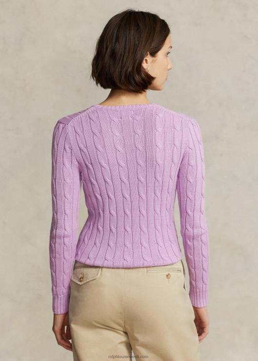 Ralph Lauren naised kaabliga kootud puuvillane kaelusega kampsun PR0V9093 pehme lilla